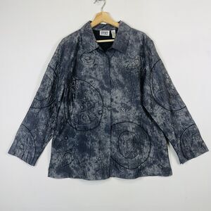 Chico's Grey Silver Shimmery Crinkle Silk Artsy Lightweight Jacket Women 3 XL 16